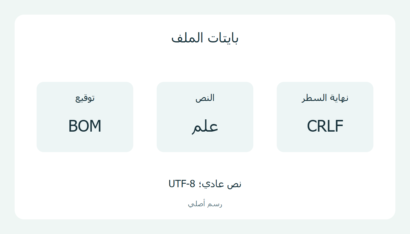 مكونات ملف: نص وتوقيع ونهاية سطر
