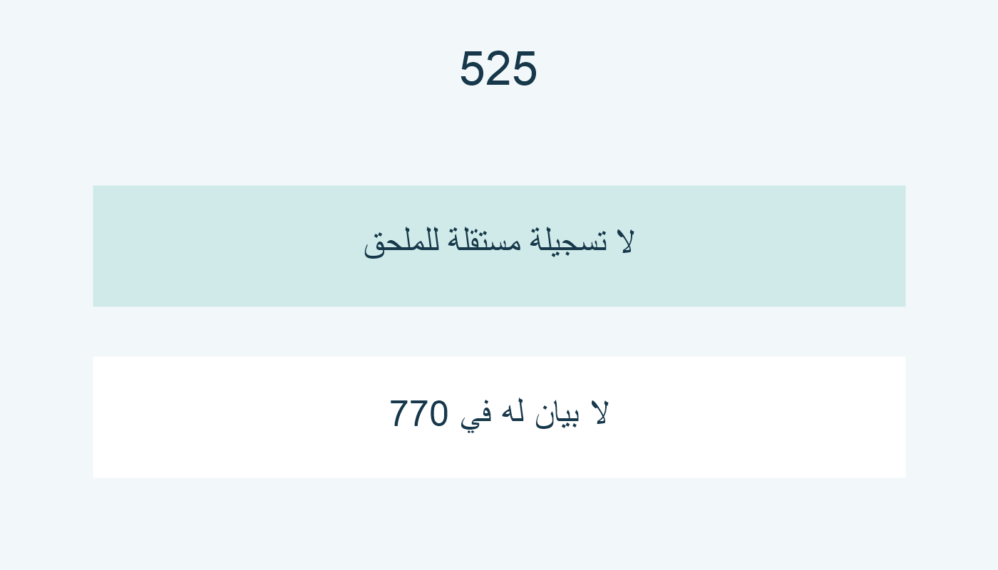 لنطاق 525: لا تسجيلة مستقلة للملحق ولا بيان له في 770.