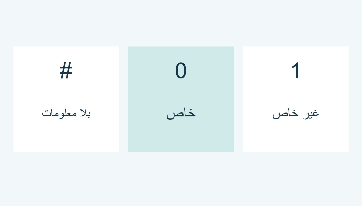 الفراغ بلا معلومات و0 خاص و1 غير خاص.