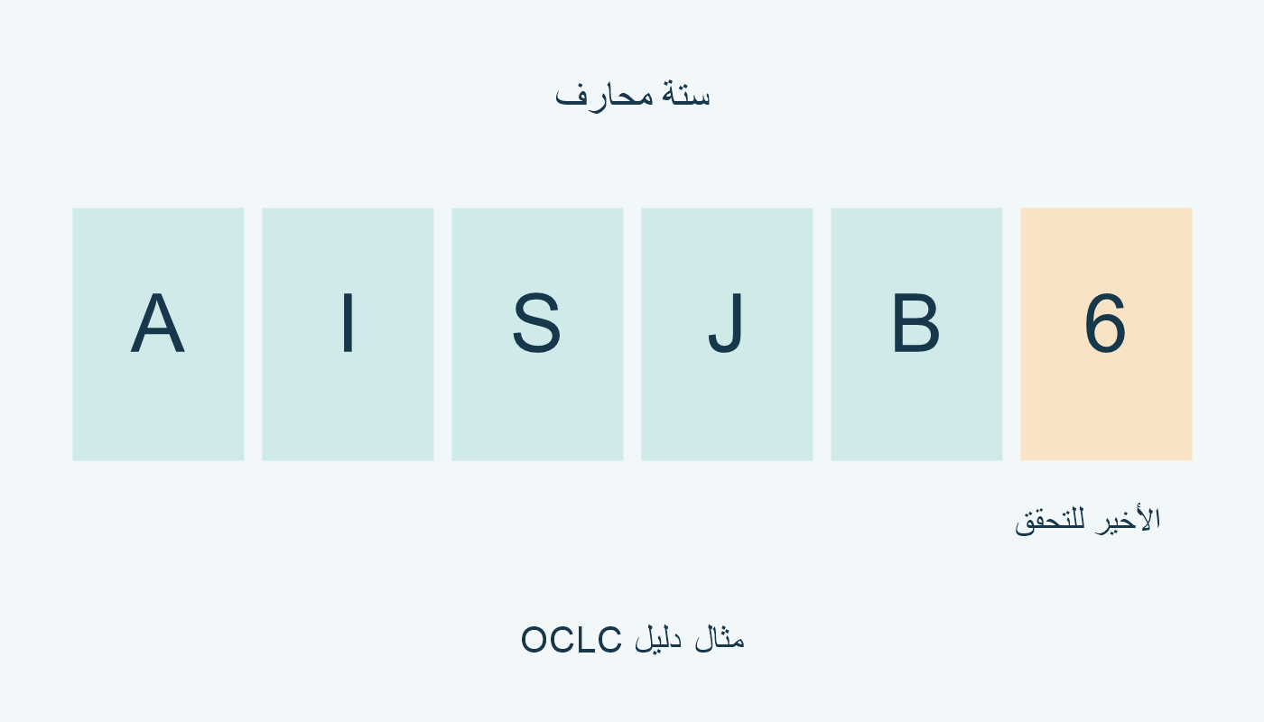A I S J B 6، ستة محارف؛ الأخير للتحقق.