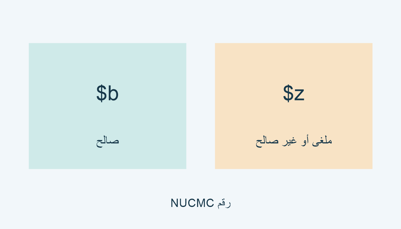 $b للصالح؛ $z للملغى أو غير الصالح.