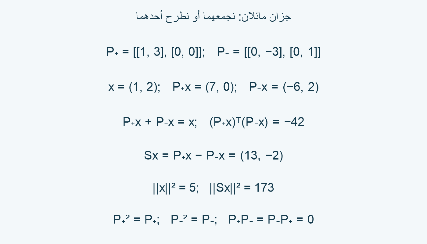 فصل متجه بمسقطين مائلين ثم عكس أحد الجزأين.