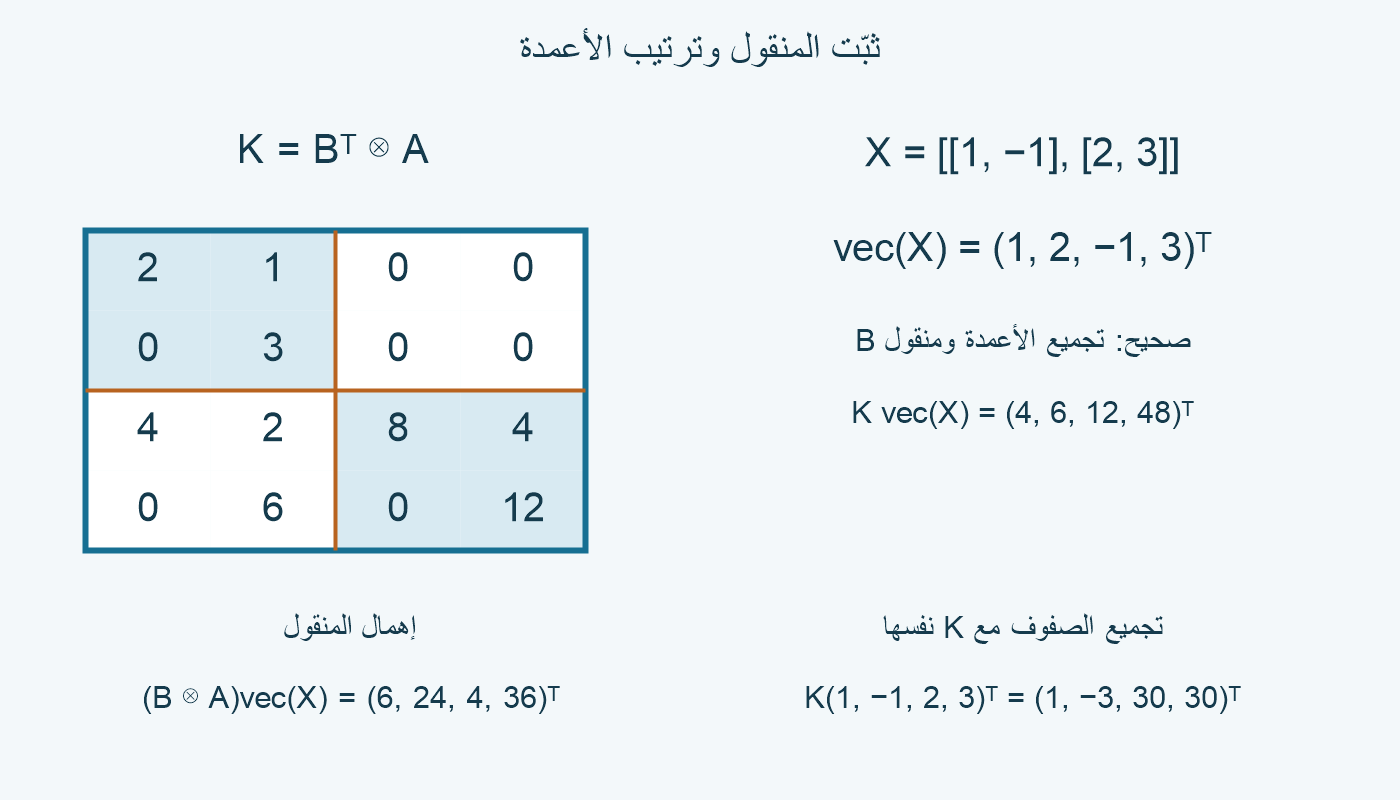 المعاملات الصحيحة وترتيب الأعمدة ونتيجتا الخطأين.