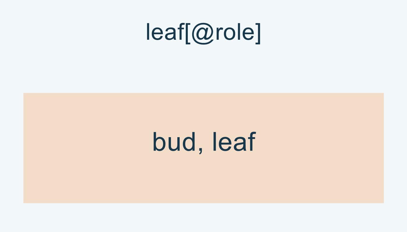 leaf[@role] يعطي bud وleaf في المثال.