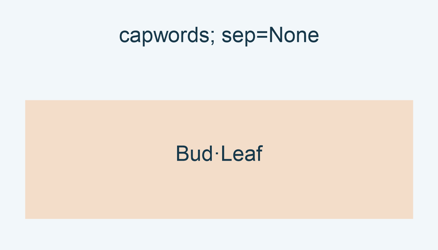 capwords; sep=None: Bud·Leaf; · denotes space.