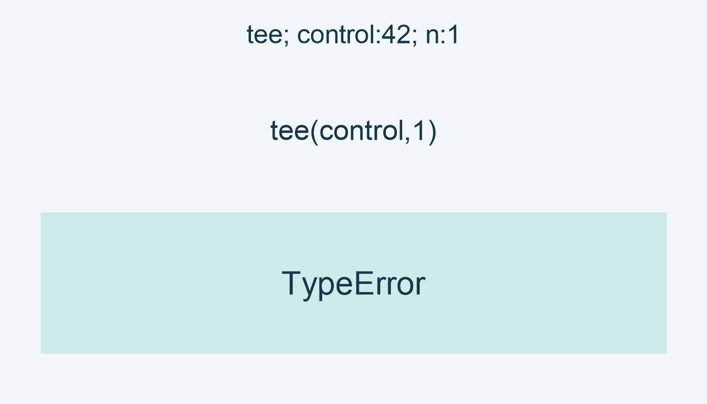 tee; control:42; n:1; tee(control,1); TypeError