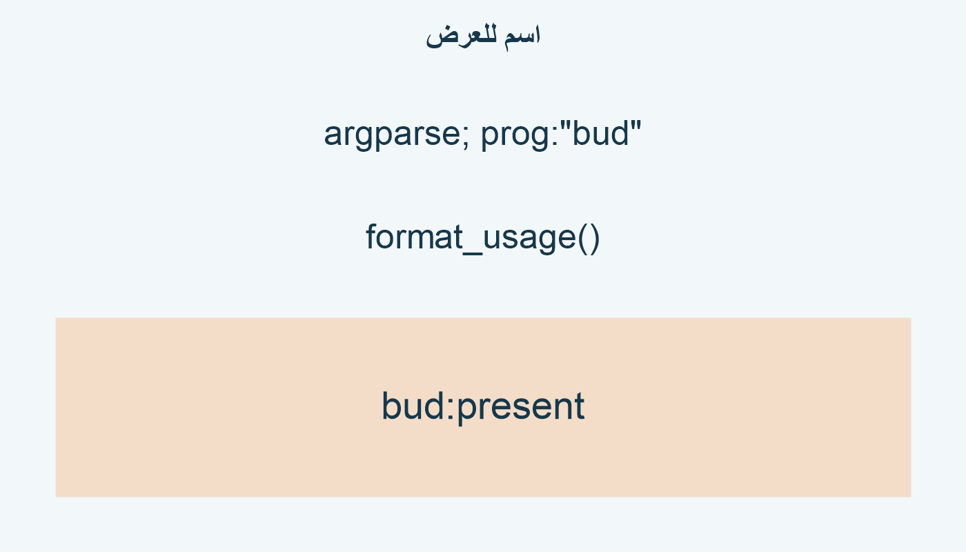 اسم للعرض؛ argparse; prog:"bud"; format_usage(); bud:present