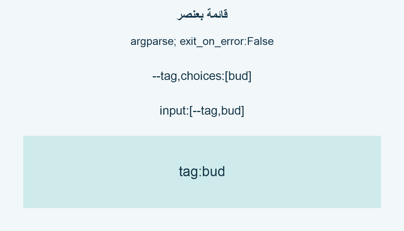 قائمة بعنصر؛ argparse; exit_on_error:False; --tag,choices:[bud]; input:[--tag,bud]; tag:bud
