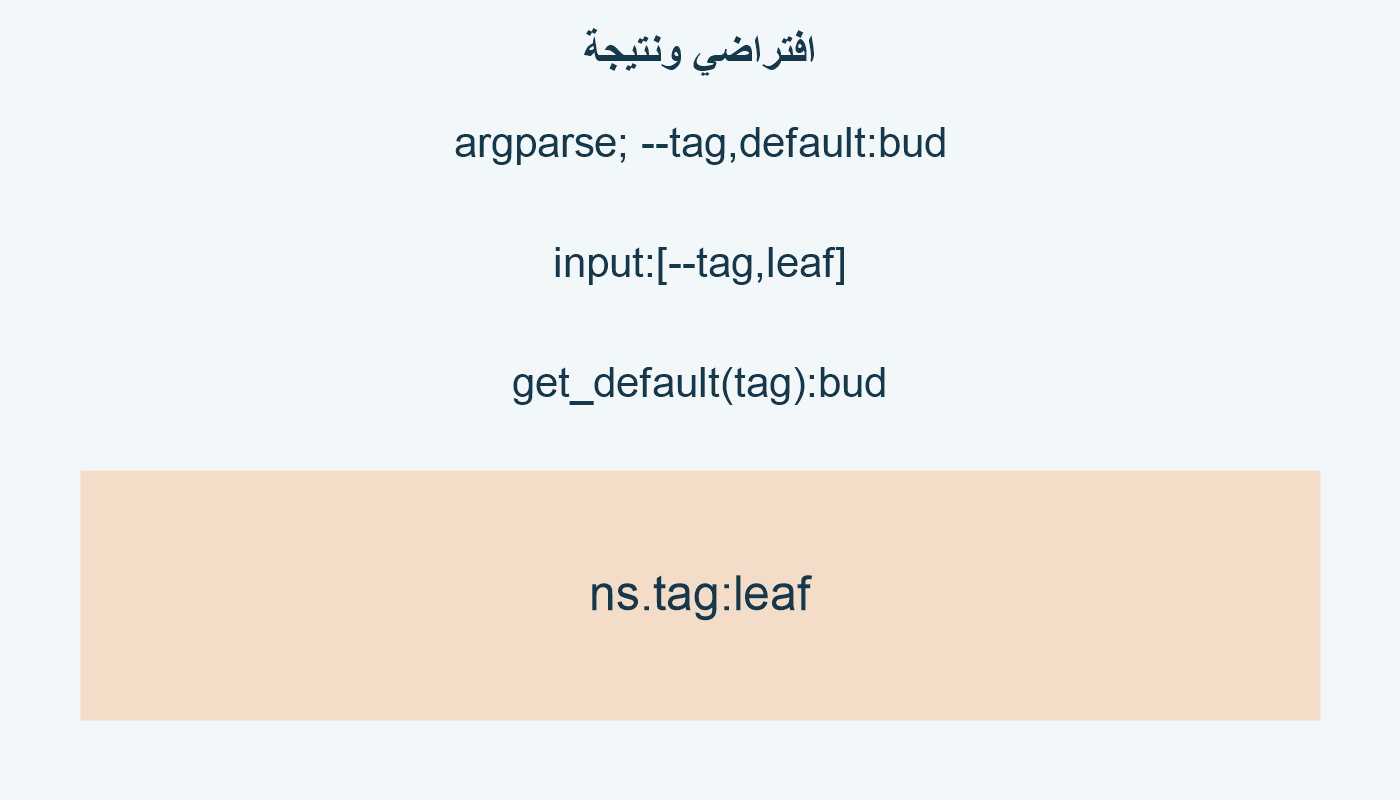 افتراضي ونتيجة؛ argparse; --tag,default:bud; input:[--tag,leaf]; get_default(tag):bud; ns.tag:leaf