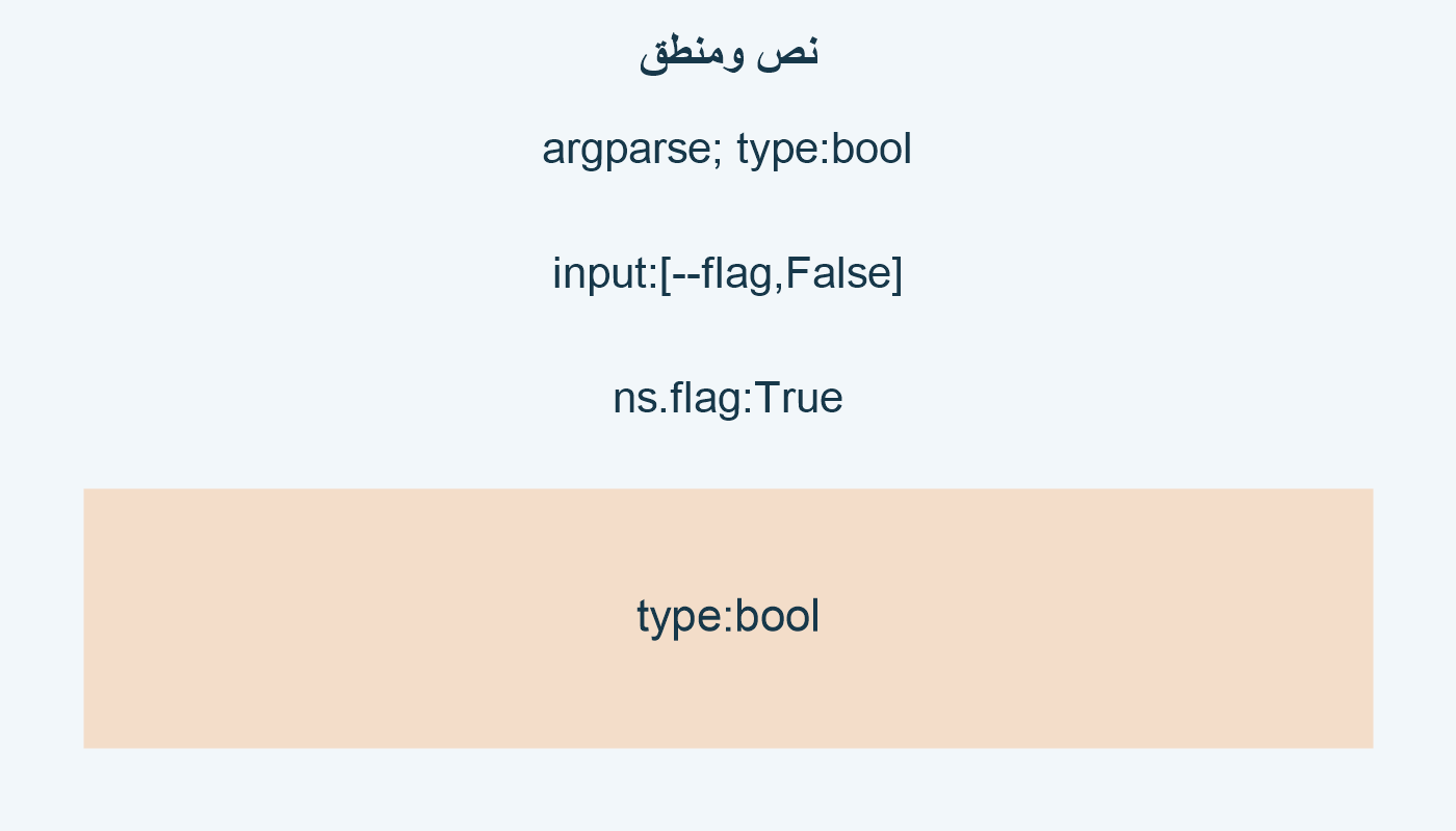 نص ومنطق؛ argparse; type:bool; input:[--flag,False]; ns.flag:True; type:bool