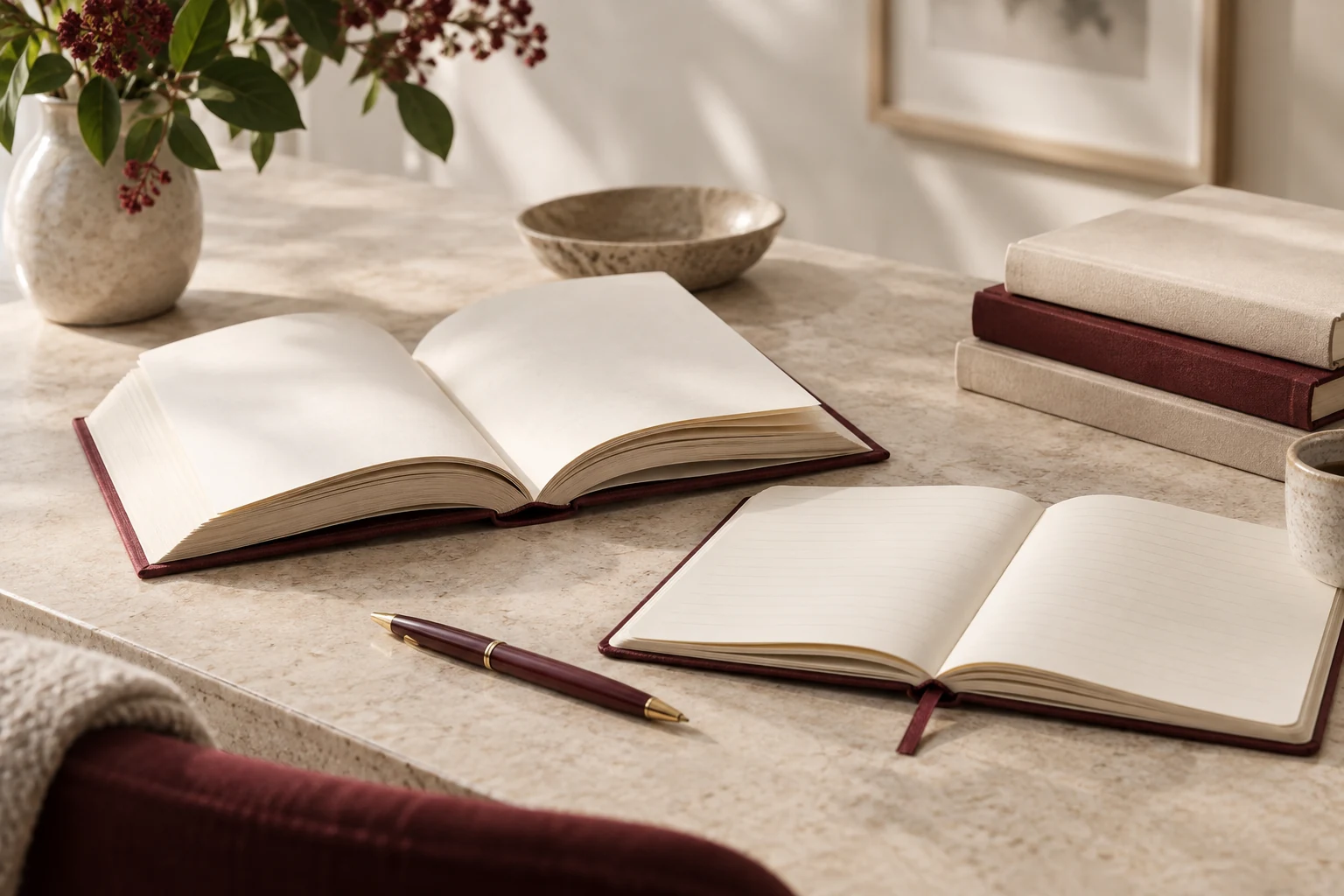 كتب وأدوات كتابة في مشهد توضيحي