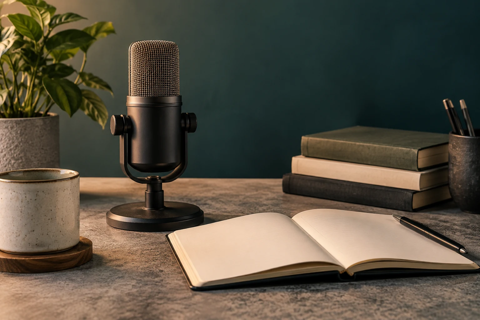كتب وأدوات كتابة في مشهد توضيحي