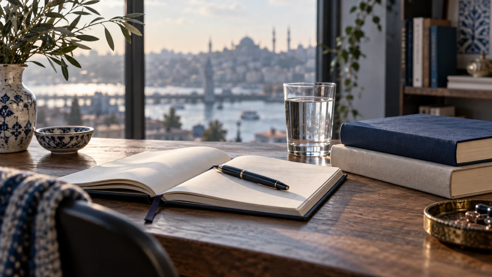كتب ودفتر في مشهد تصوري للقراءة والكتابة
